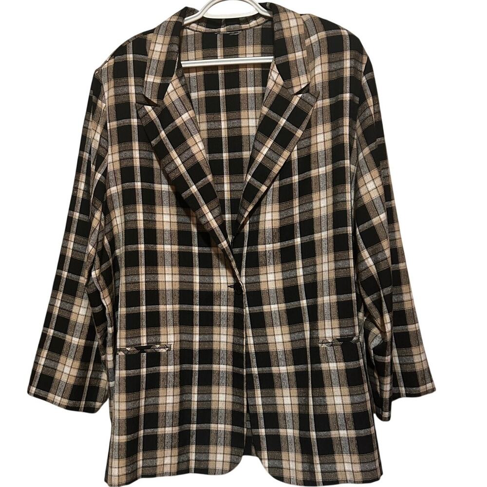 Women’s Black Yellow‎ White Plaid Oversize Jacket Size Unknown 2X ?